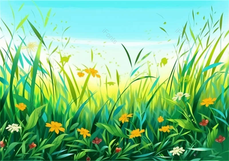唯美夏天绿色草地植物风景背景元素插画手绘,插画/手绘图,插画/手绘图库,插画/手绘图下载,插画/手绘